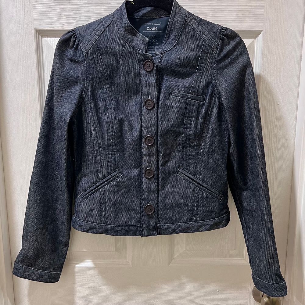 Louie Dark Denim Military Style Jacket with Button Front Closure-SZ 4